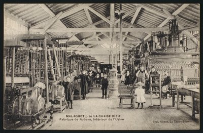 Manufacture of Ribbons in Malaguet, near La Chaise Dieu, Haute-Loire, c.1900 by French Photographer